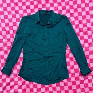 Ann Taylor Silk Emerald Color Button Down Shirt